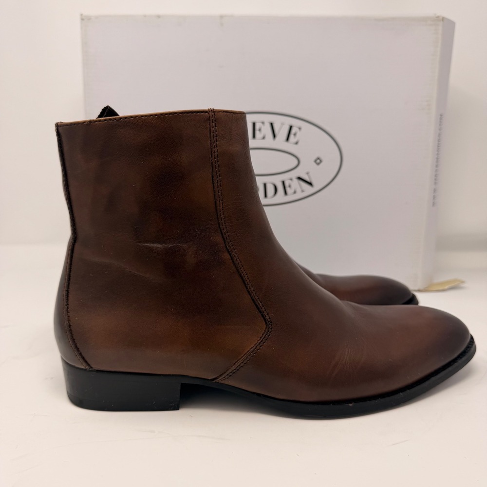 Steve Madden Santos Men's Brown Leather Chelsea Ankle Boots Size 7M New - Picture 14 of 16